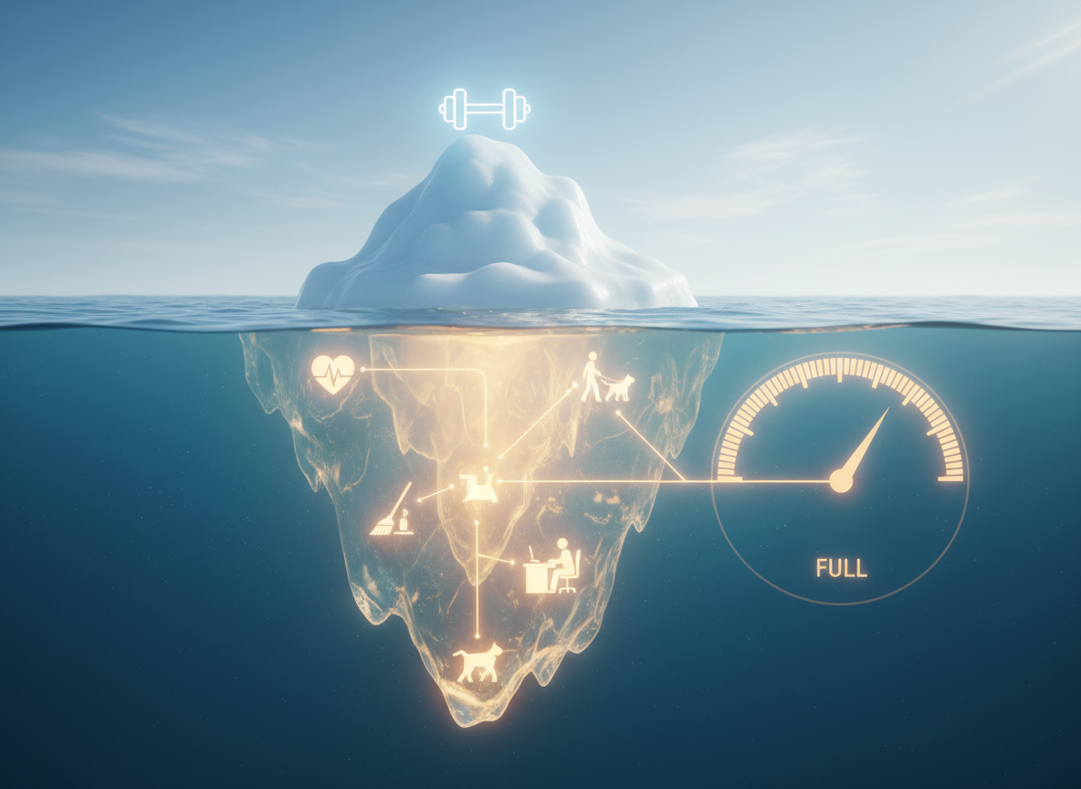 Ile kalorii dziennie spalamy przez NEAT i podstawowe funkcje życiowe - wizualizacja góry lodowej