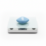 Minimalistyczna kompozycja z nowoczesną wagą cyfrową i zbalansowanym kamieniem, symbolizująca kalkulator BMR.