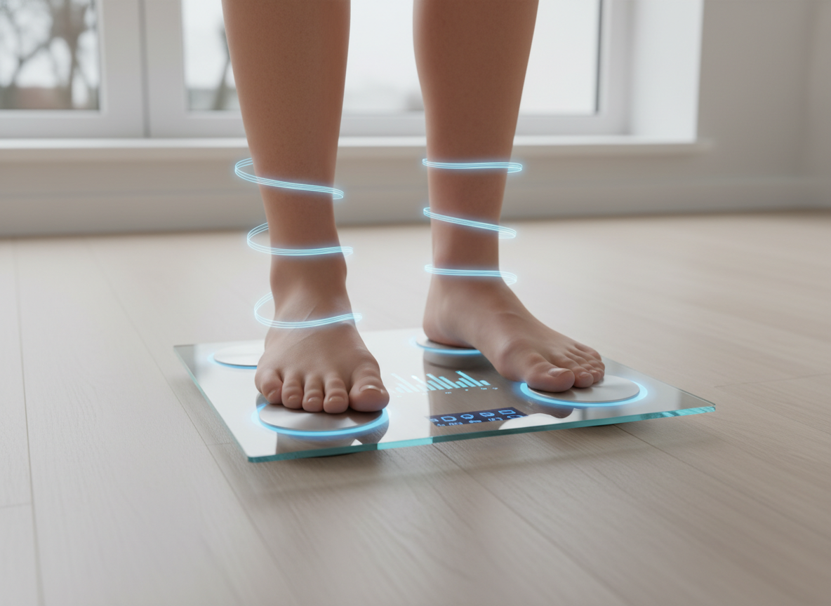 Pomiar procentu tkanki tłuszczowej za pomocą domowej wagi z funkcją bioimpedancji