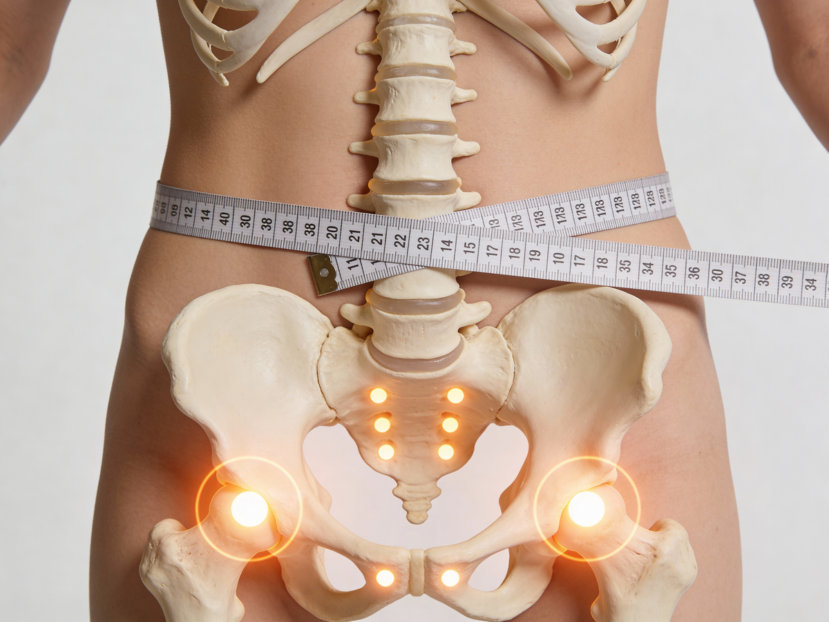 Schemat pokazujący jak poprawnie zmierzyć talię do obliczenia whtr między żebrem a biodrem