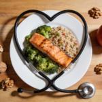 Smaczny i zdrowy posiłek owinięty stetoskopem symbolizujący diety w chorobach.