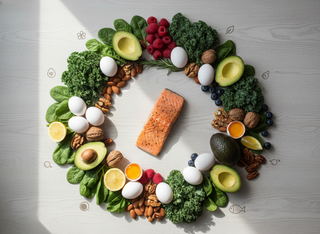 Świeże składniki na dietę ketogeniczną, idealne do przepisów dla początkujących.