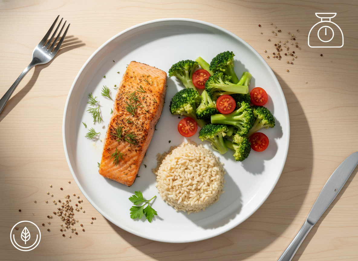 Zdrowy, zbilansowany posiłek na talerzu, idealny do praktycznego odchudzania i efektywnego planowania diety.